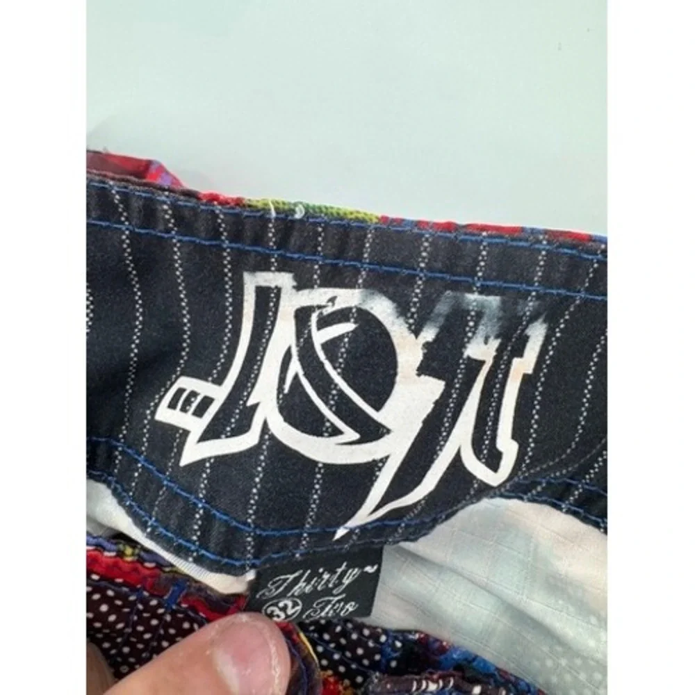 Lost Enterprises Board Shorts‎ Mens 32 Y2K Multicolor Patchwork Graphic Surf